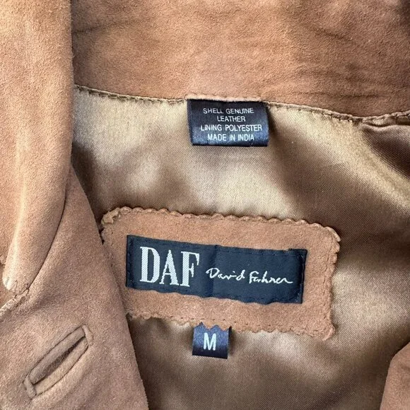 Vintage 90s Suede Leather Jacket Brown DAF David Fahner Medium - Picture 5 of 10